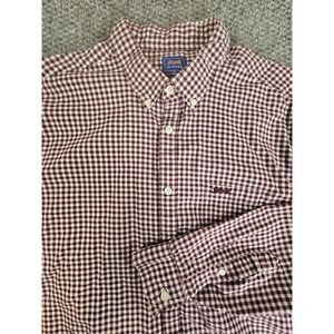 Le Tigre Shirt Mens Extra Large Maroon Gingham Button Up Casual Preppy Oxford XL